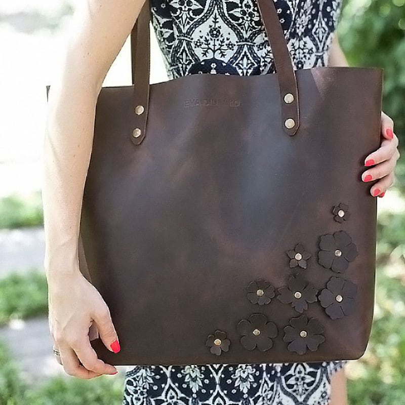 Сумка женская Tote Flowers brown leather