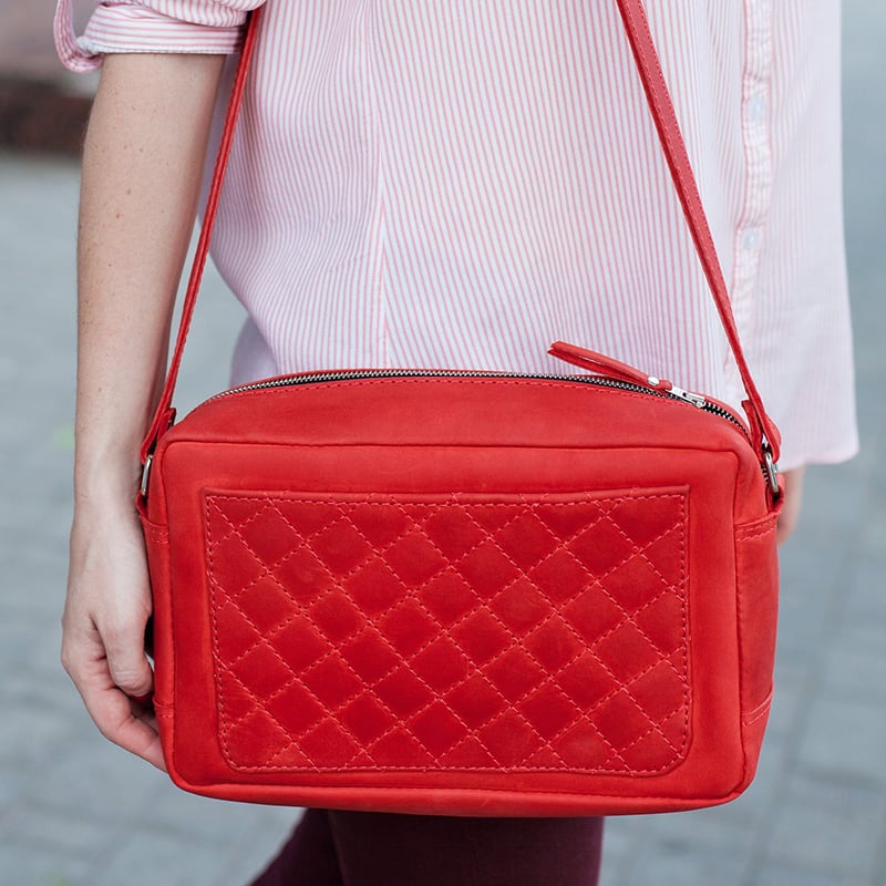 Женская кожаная сумка Saddle bag red leather