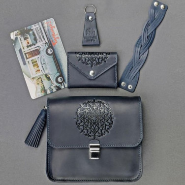 Сумка женская кожаная через плечо в наборе 3 в 1 Mandala Gray Leather