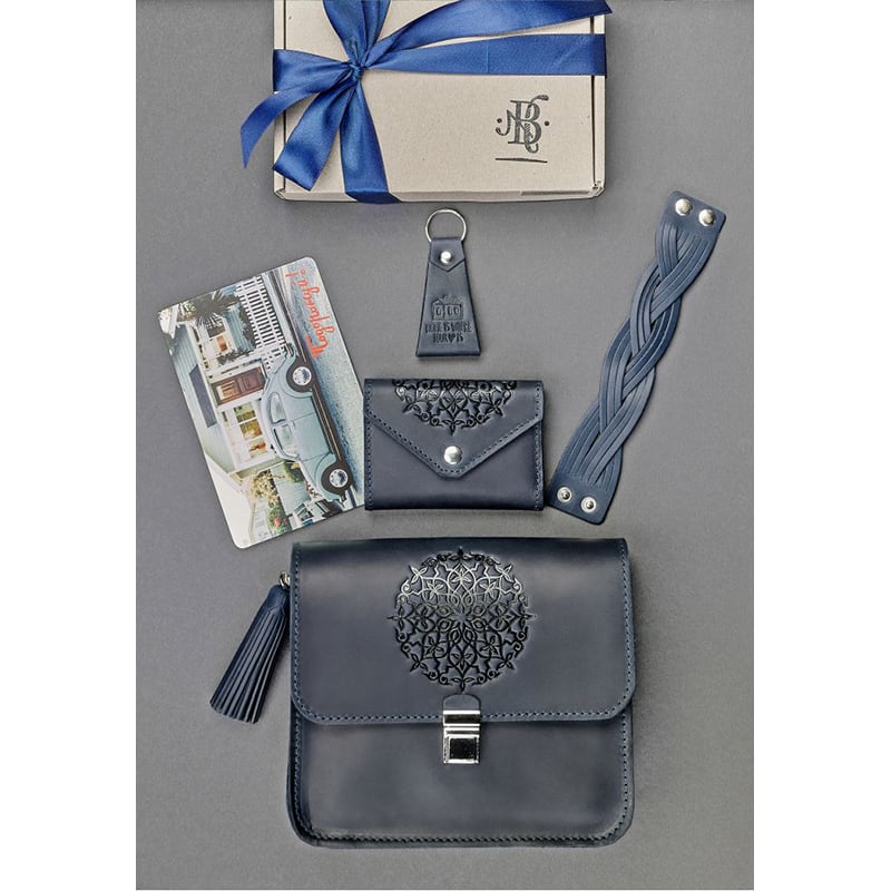 Сумка жіноча шкіряна через плече в наборі 3 в 1 Mandala Gray Leather