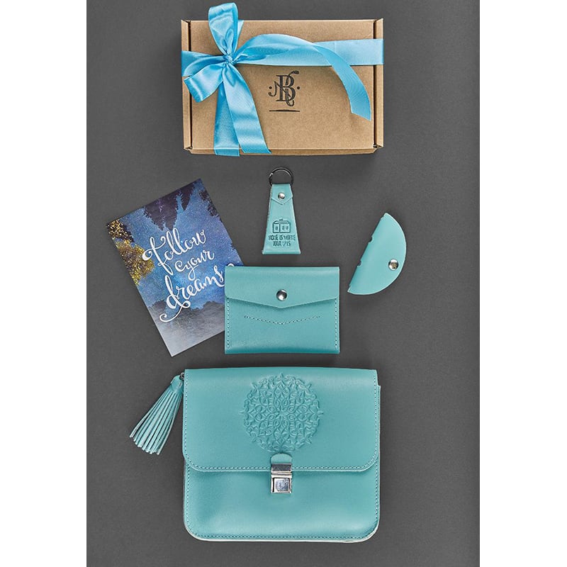 Сумка жіноча в наборі аксесуарів Mandala Turquoise Leather