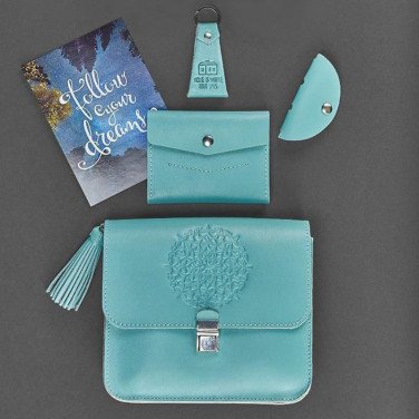 Сумка женская в наборе аксессуаров Mandala Turquoise Leather