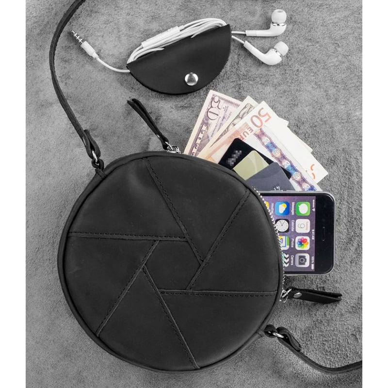 Кожаная сумка женская Hat box black leather