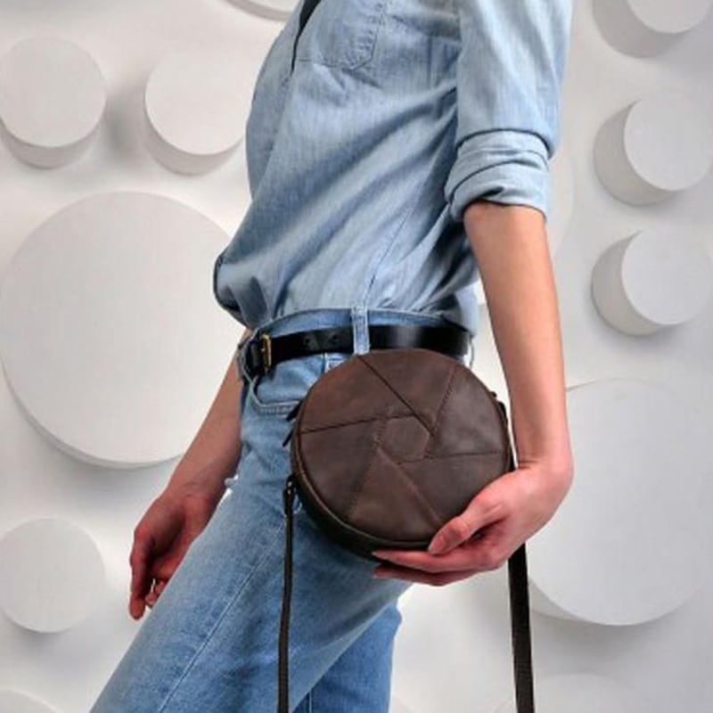 Кожаная сумка женская Hat box brown leather