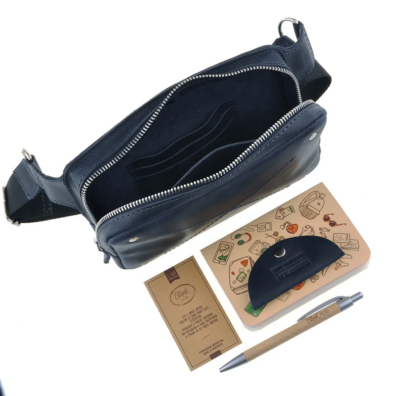 Сумка шкіряна жіноча Fanny pack blue leather