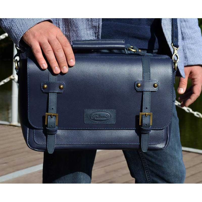 Мужская сумка Messenger bag Naval blue leather