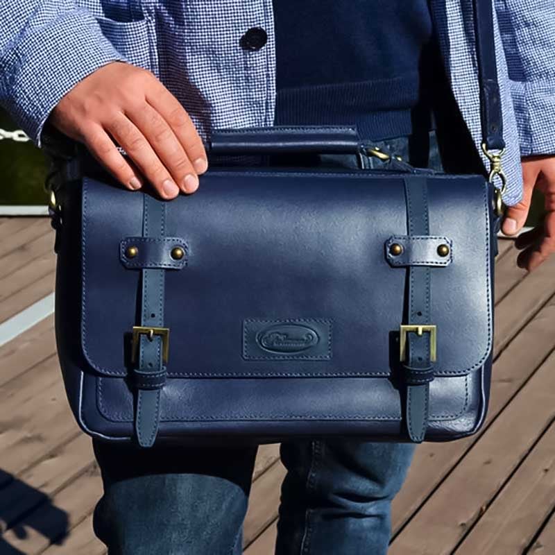 Чоловіча сумка Messenger bag Naval blue leather