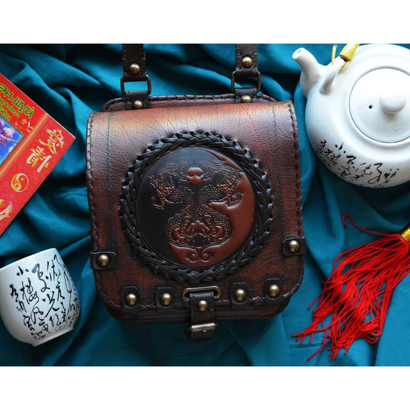 Сумка чоловіча Saddle Bag Dragon Feng Shui brown leather