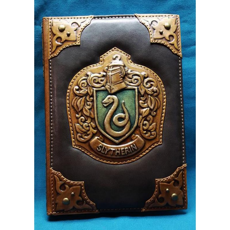 Кожаный блокнот handmade мужской Слизерин brown leather