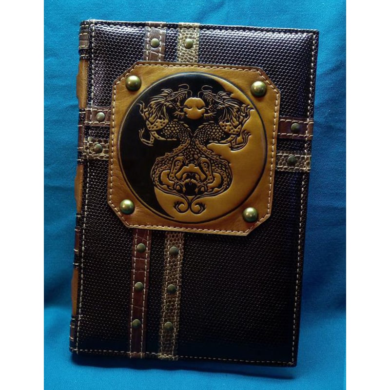 Блокнот в кожаном переплете Драконы Ин Янь brown leather