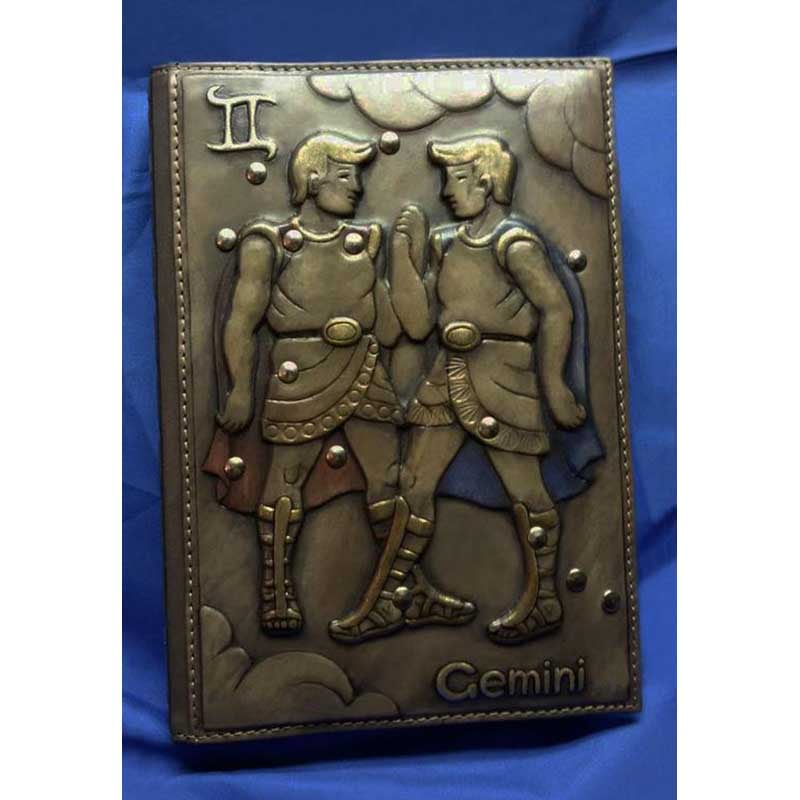 Кожаный блокнот А5 Зодиакальные Близнецы brown leather