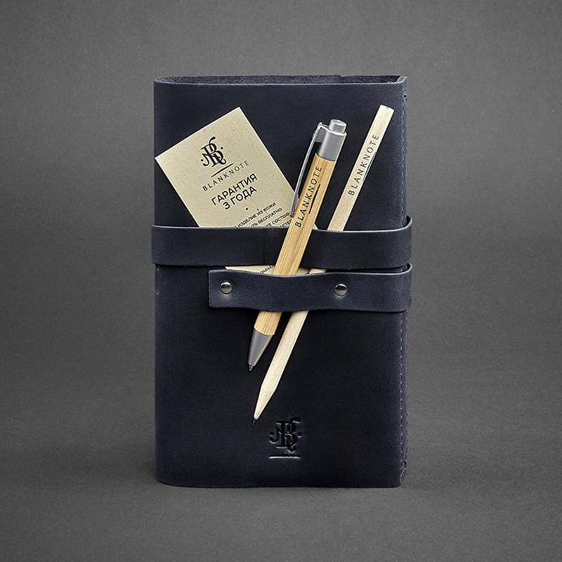 Шкіряний блокнот handmade чоловічий Diary Dark Blue Leather