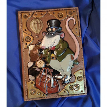 Кожаный блокнот Rat Steampunk brown leather 