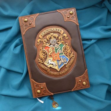Кожаный блокнот handmade мужской Хогвартс brown leather