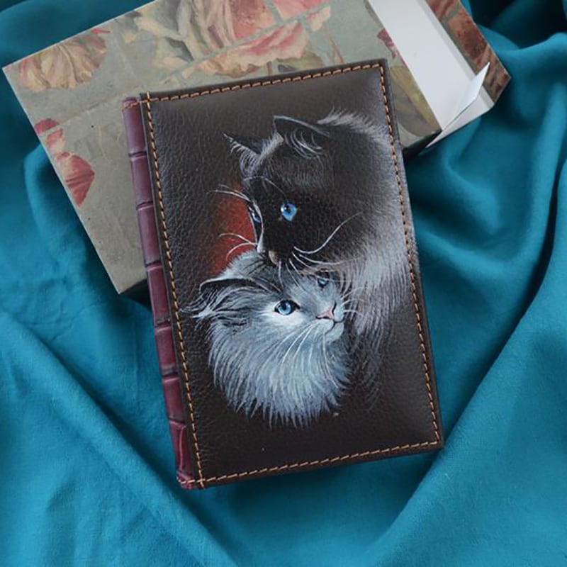 Блокнот в кожаной обложке Kitty Love brown leather