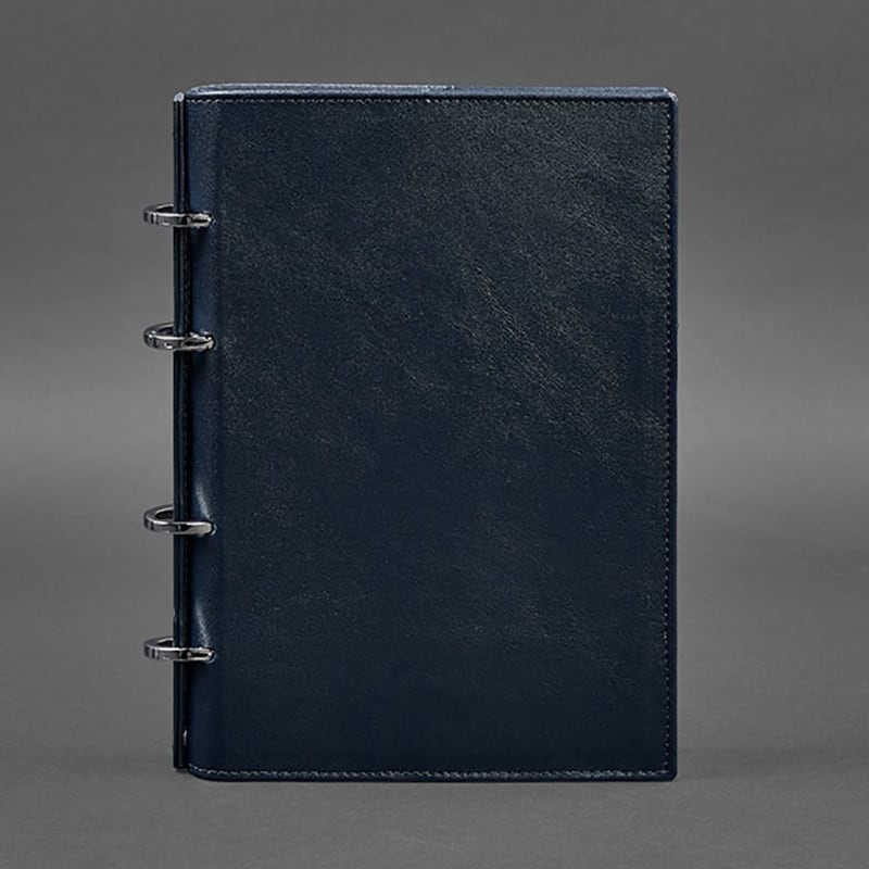 Блокнот кожаный на кольцах Navy Blue Leather