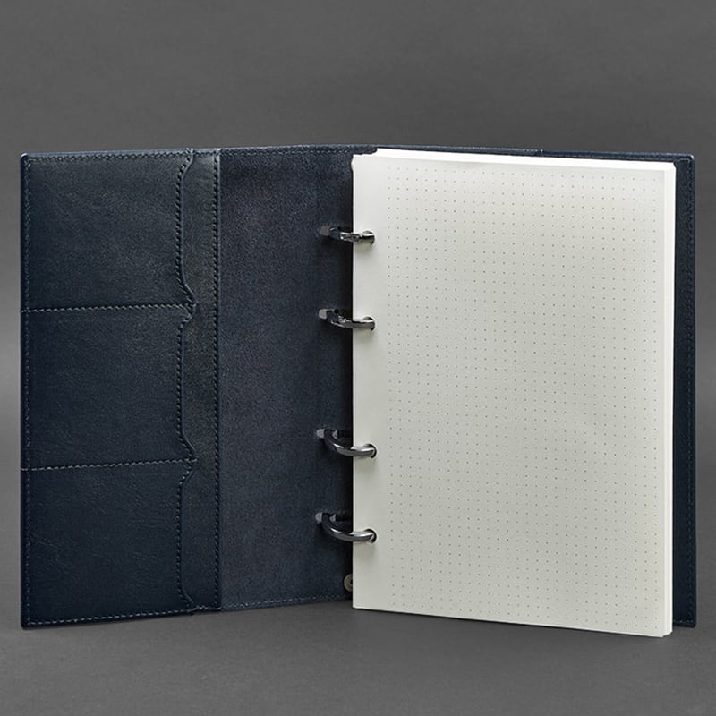 Блокнот Шкіряний на кільцях Navy Blue Leather
