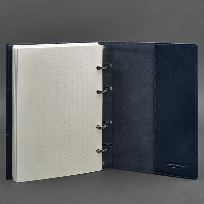 Блокнот Шкіряний на кільцях Navy Blue Leather