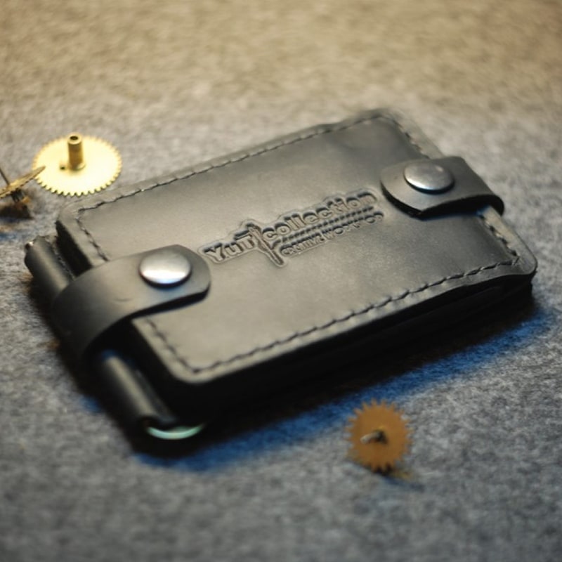 Кошелек мужской кожаный с зажимом Wallet Black Leather