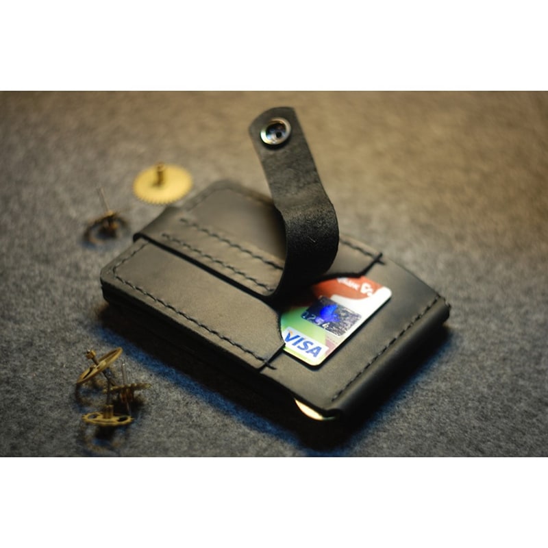 Гаманець чоловічий шкіряний з затиском Black Leather Wallet