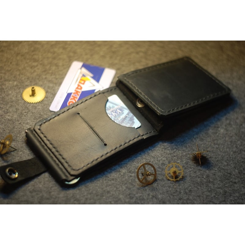 Гаманець чоловічий шкіряний з затиском Black Leather Wallet
