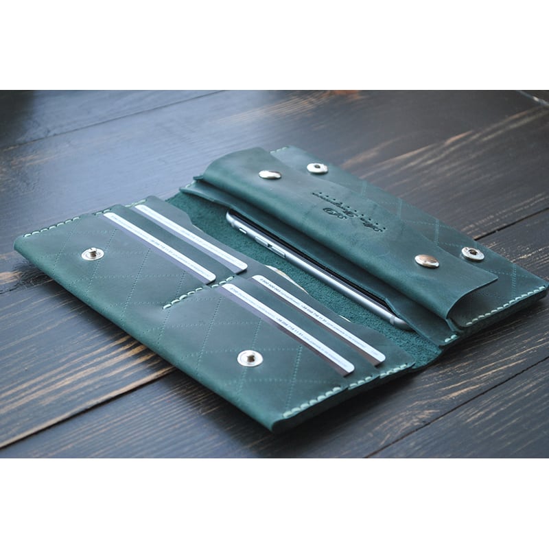 шкіряне Портмоне чоловіче Purse Emerald green leather