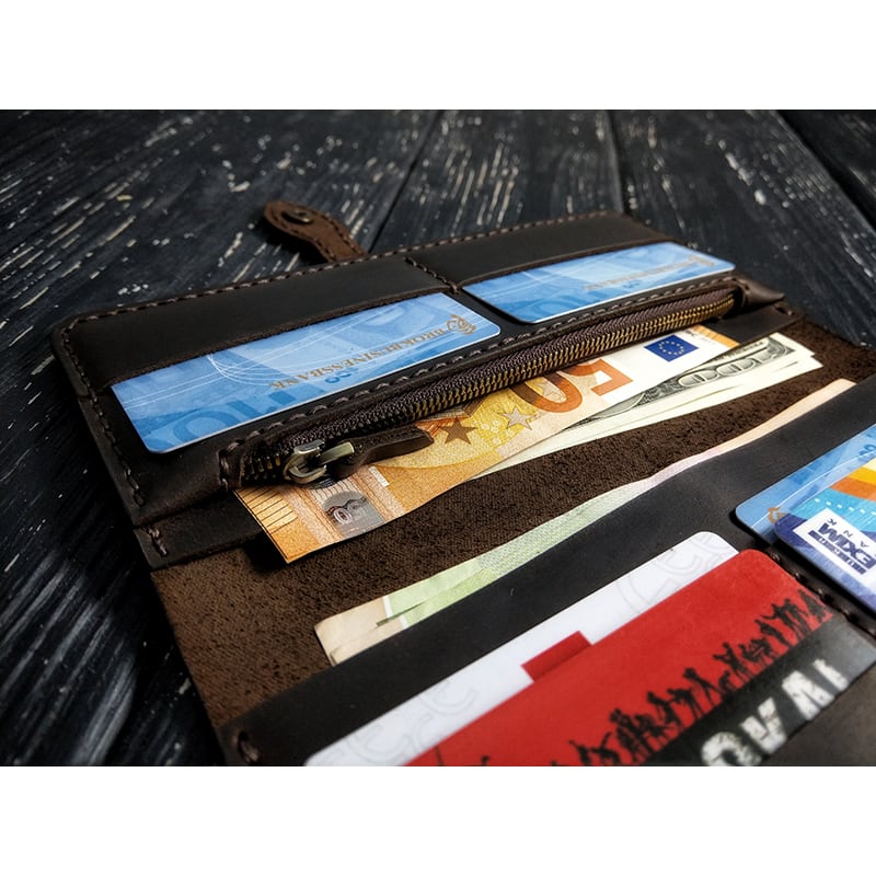 Кожаное портмоне Long Wallet Аll-Round brown leather