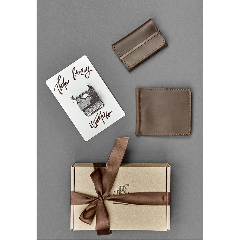 Кошелек мужской в наборе 2 в 1 Purse Brown Leather