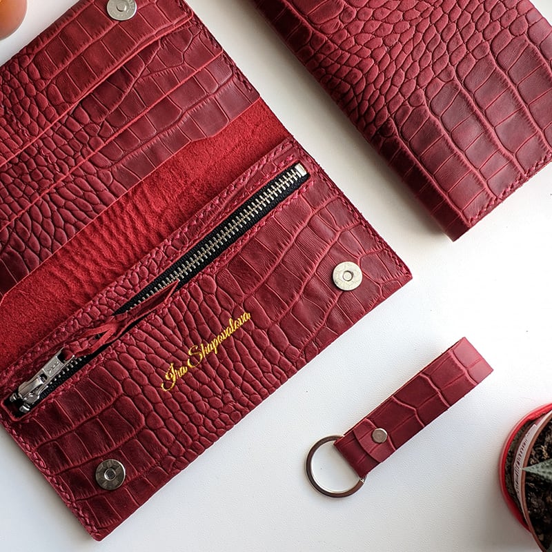 Жіночий шкіряний гаманець Purse Aligator burgundy leather