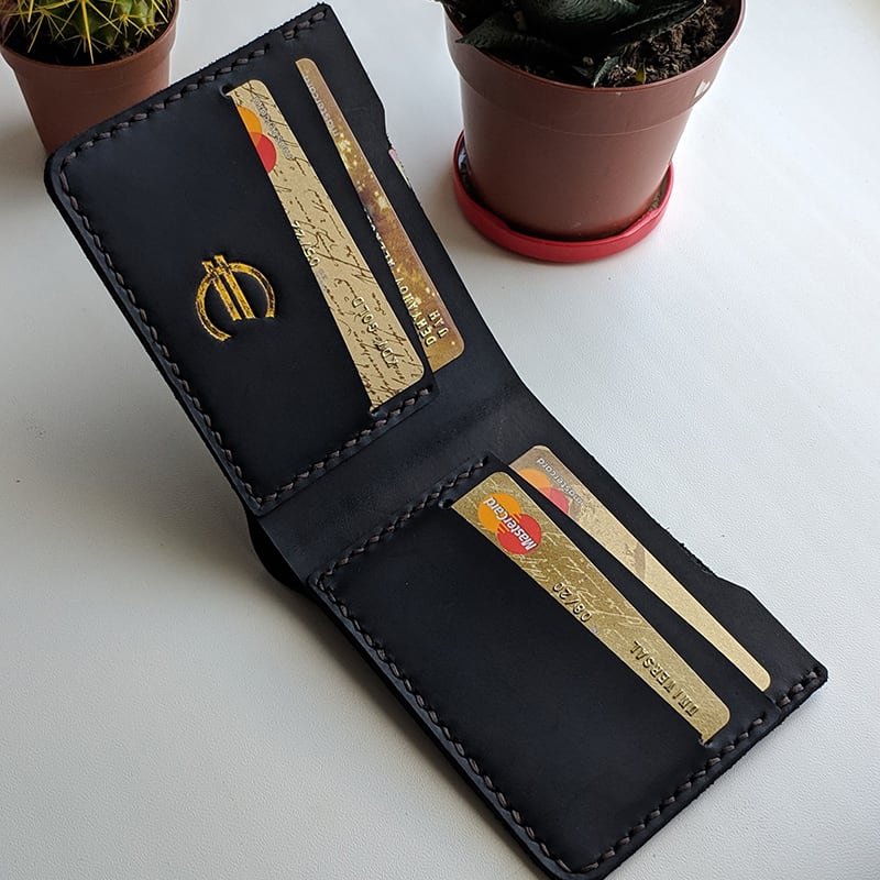 Шкіряний чоловічий гаманець Purse Compact black leather