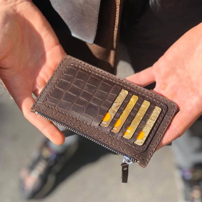 Кожаный картхолдер Aligator brown leather