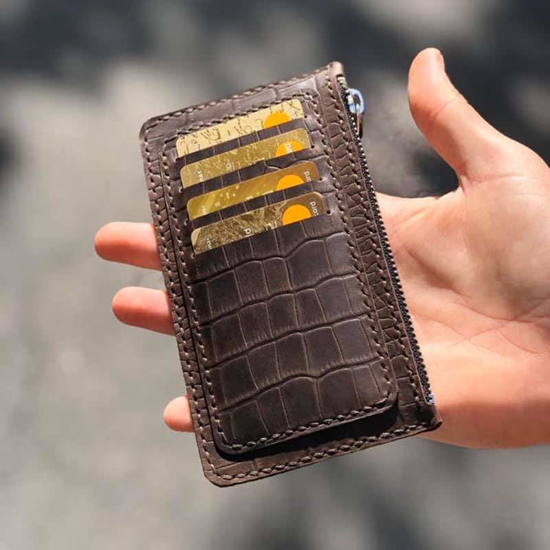 Кожаный картхолдер Aligator brown leather