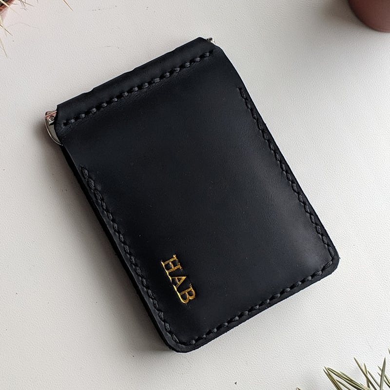 Кожаный зажим для денег Safe black leather