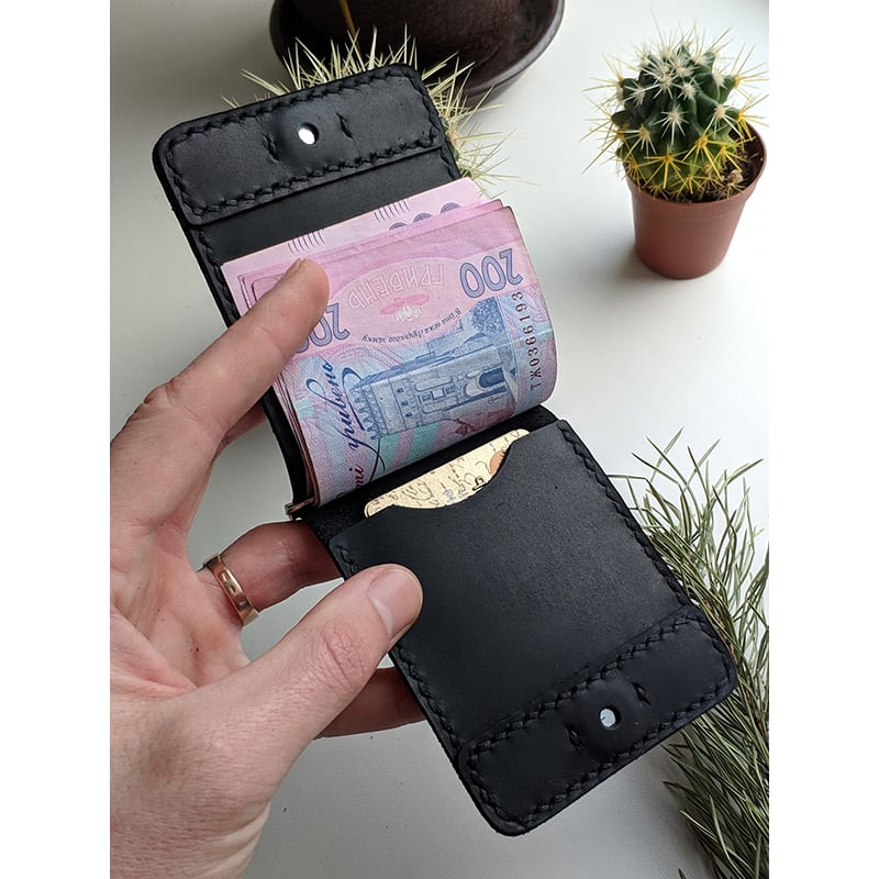 Кожаный зажим для денег Safe black leather
