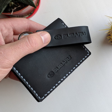 Кожаная обложка на водительские права Subaru Black leather