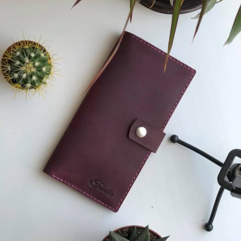 Кожаное портмоне Purse Мultipurpose burgundy leather