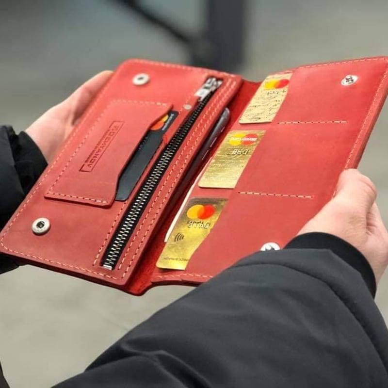 Шкіряне жіноче портмоне Purse Coral red leather