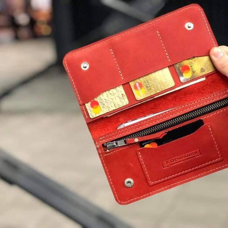 Шкіряне жіноче портмоне Purse Coral red leather