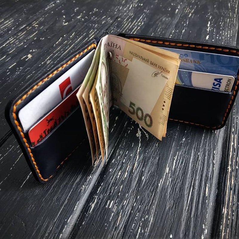 Шкіряний затиск для купюр Wallet Сreator black leather