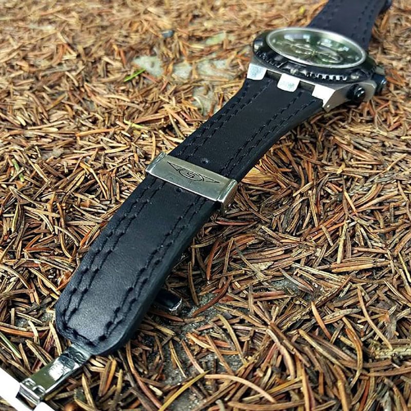 Мужской кожаный ремешок для часов Double Seam black leather