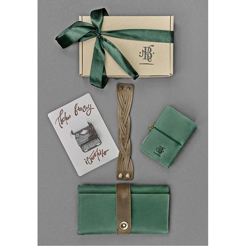 Кошелек женский в наборе 3 в 1 Purse Green Leather