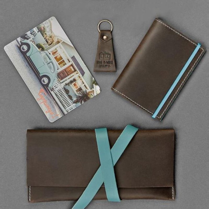 Жіночий шкіряний гаманець в наборі 3 в 1 Purse Brown Leather