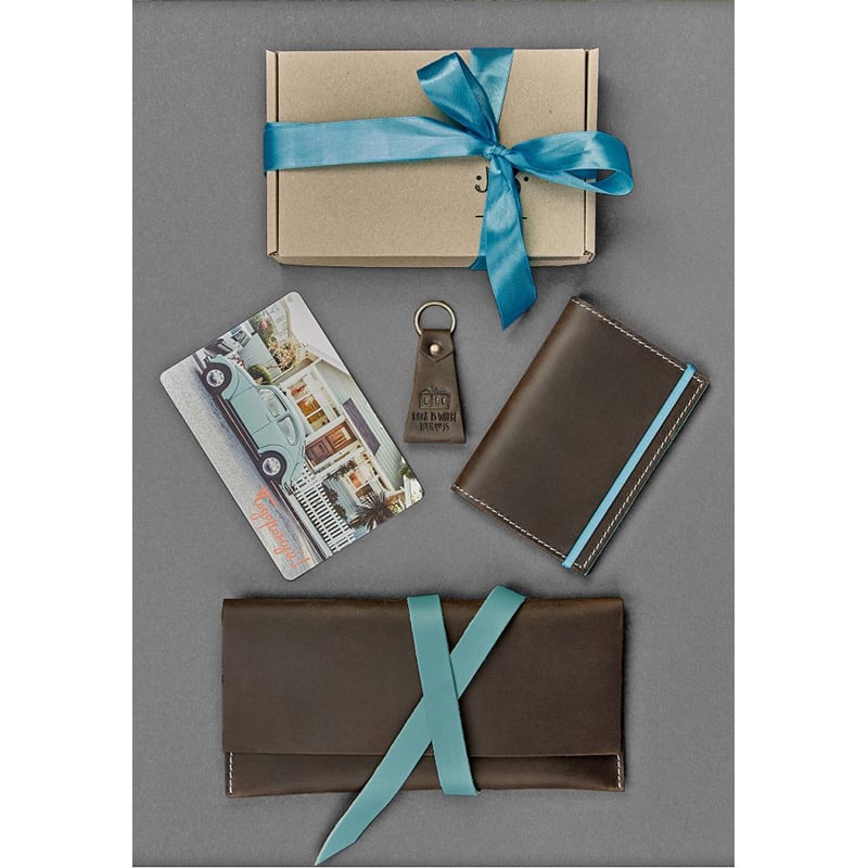Жіночий шкіряний гаманець в наборі 3 в 1 Purse Brown Leather
