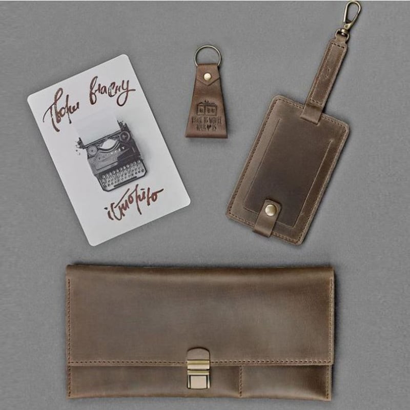 Кошелек женский в наборе 3 в 1 Travel Case Brown Leather