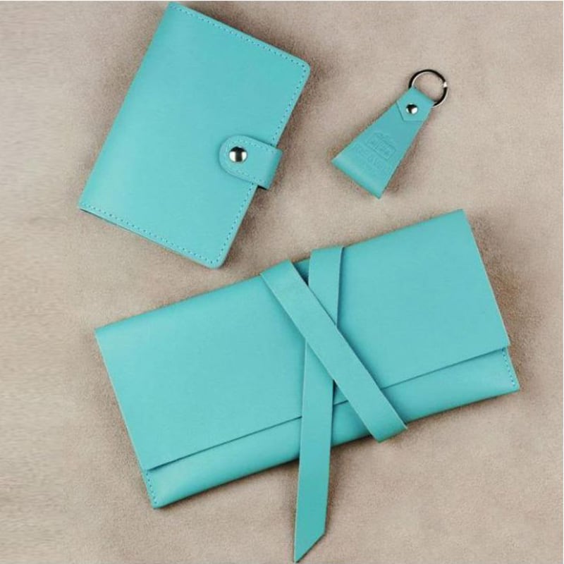 Жіночий шкіряний гаманець в наборі 3 в 1 Purse Green Leather