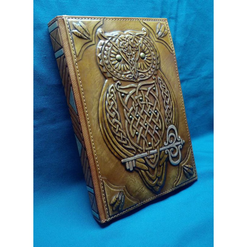 Кожаный блокнот handmade женский Кельтская Сова brown leather