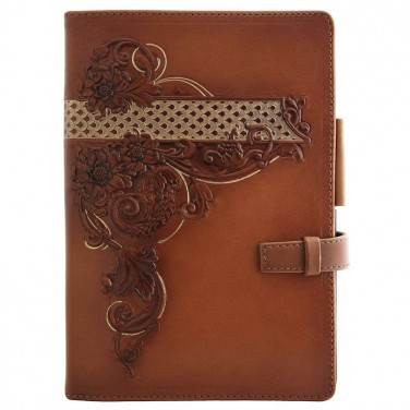 Блокнот в кожаной обложке женский Flora brown leather