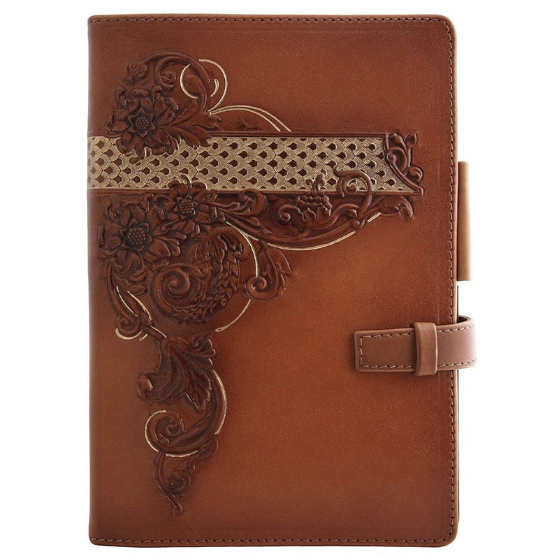 Блокнот в кожаной обложке женский Flora brown leather