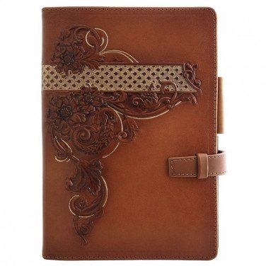Блокнот в кожаной обложке женский Flora brown leather