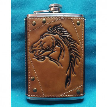 Фляга подарочная из нержавейки Мустанг brown leather